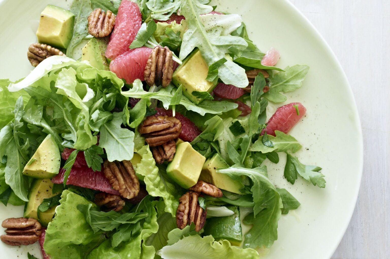 Pecan Salad with Avocado Grapefruit Vinaigrette