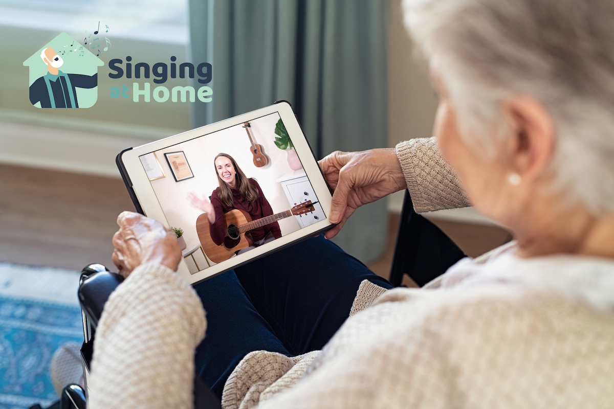 A lady with dementia using "Singing at Home"