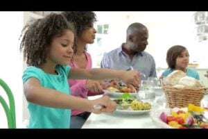 Family eating healthy meal to prevent dementia