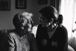 Elder woman who has dementia, with daughter