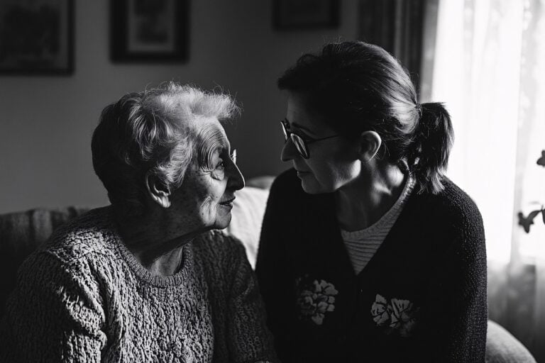 Elder woman who has dementia, with daughter