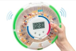 Live Fine Automatic Pill Dispenser with 28-Day Electronic Medication Organizer, 6 Dosage Templates, Easy-Read LCD Display, Sound & Light Alerts & Key