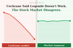 Charts comparing opinions of Cochrane scientists versus investors regarding Leqembi