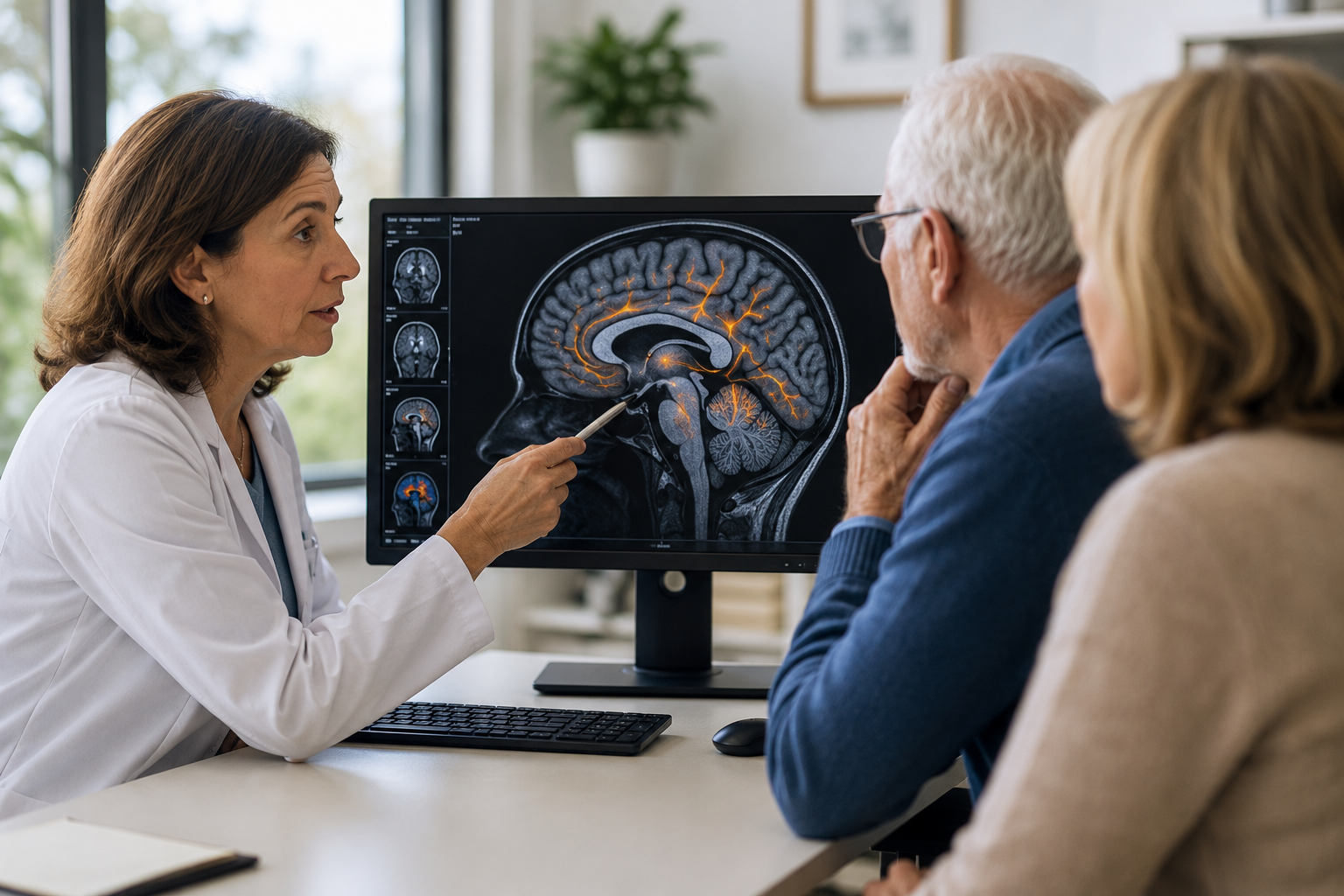 Clinical Trial Researcher Sharing an Azheimer's Tau Scan with Participants