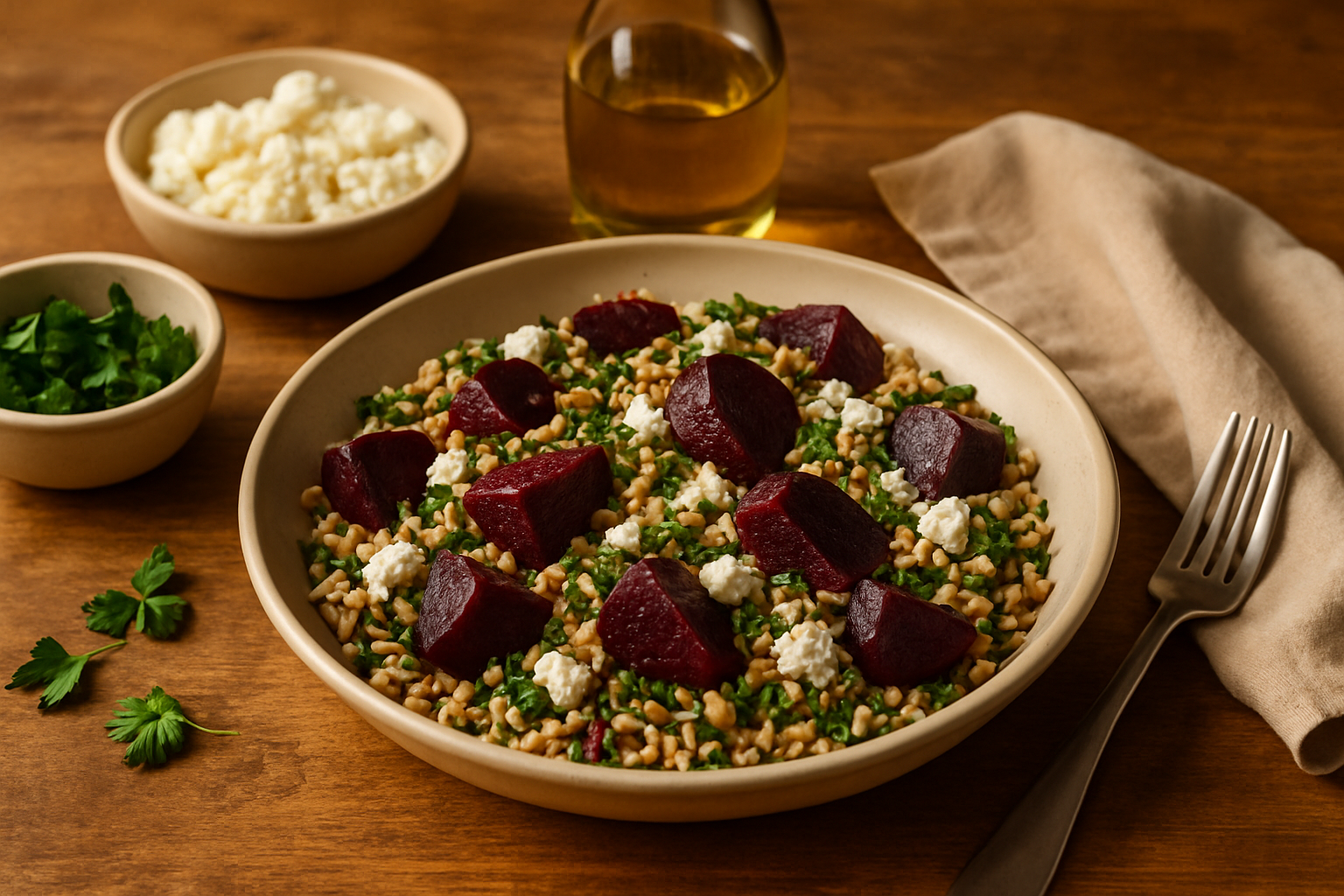 Herbed Farro Salad with Roasted Beets and Feta