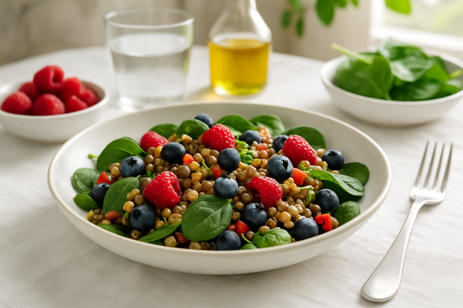 Mediterranean Lentil Salad with Spinach and Berries
