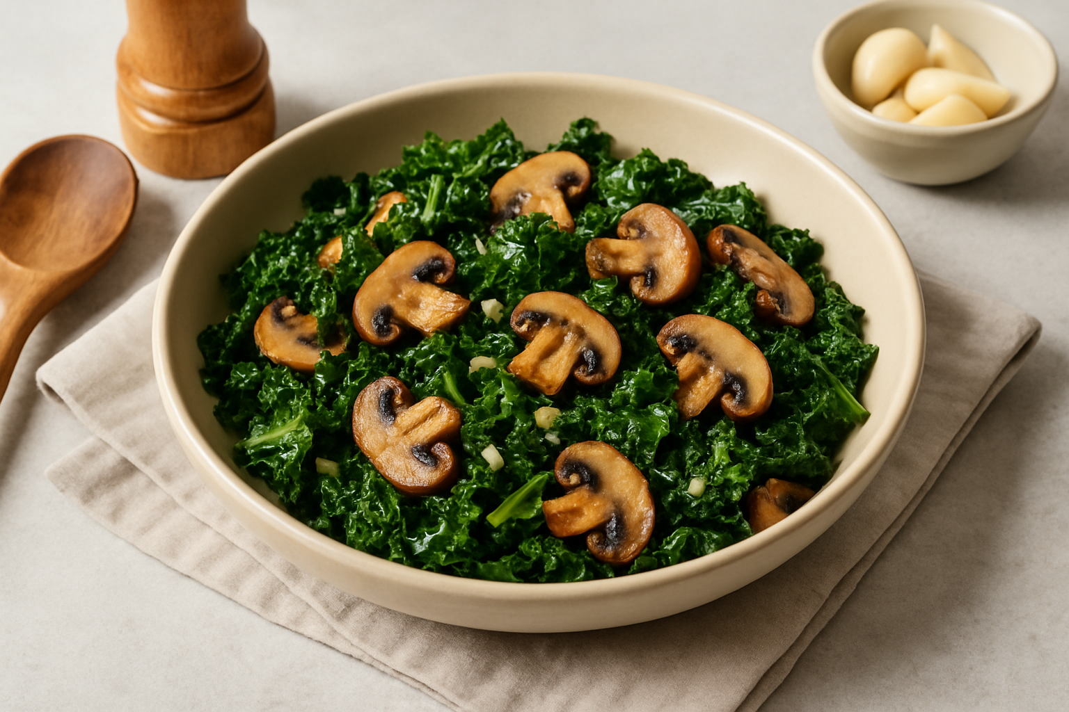 Sautéed Kale and Mushrooms with Garlic