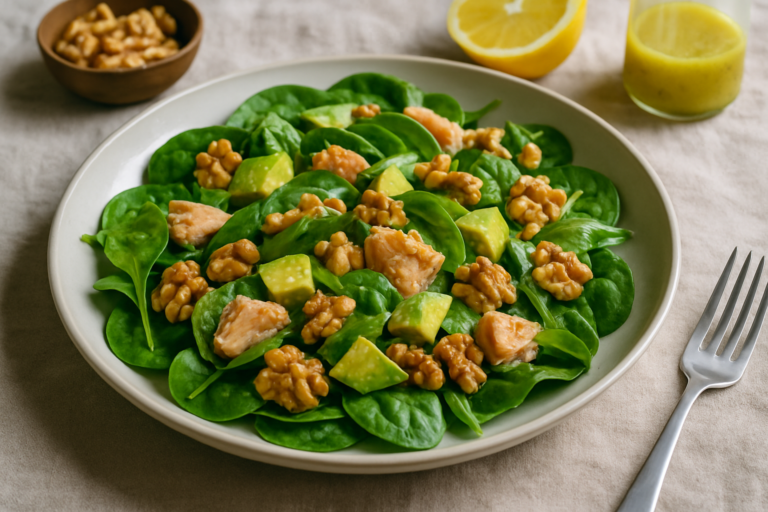 Spinach and Walnut Salad with Lemon-Dijon Dressing